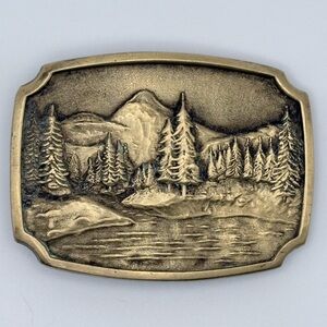 Vintage BTS Brass Belt Buckle with Yosemite Half Dome Scene